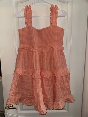 Smocked Ruffle Tiered Mini Dress in Peach Pink